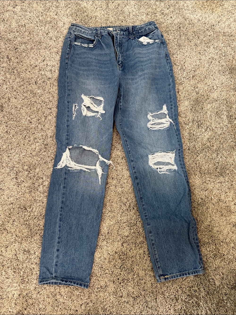 Altar'd State Distressed Boyfriend Jeans in Blue Wash